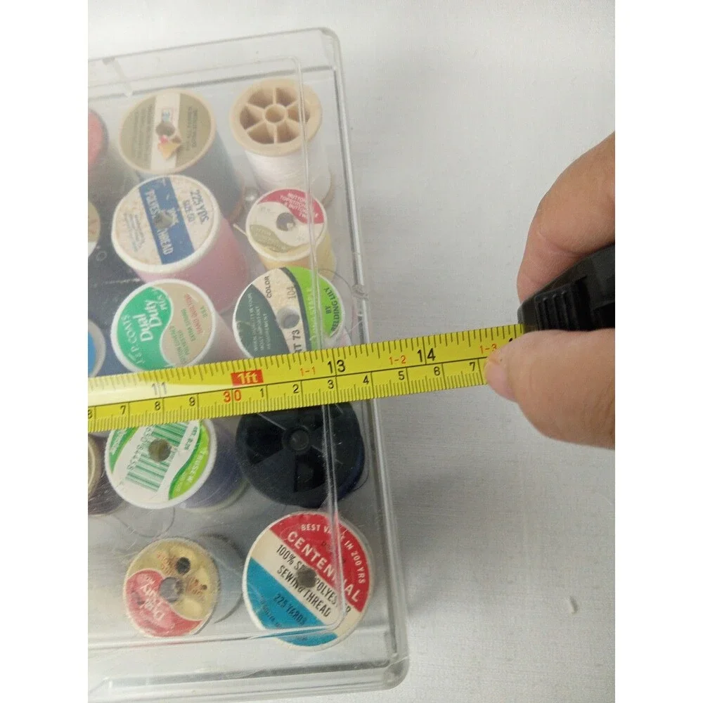 Assorted Sewing Thread 40 Spool Lot & Clear Plastic Organizer Box Storage Case